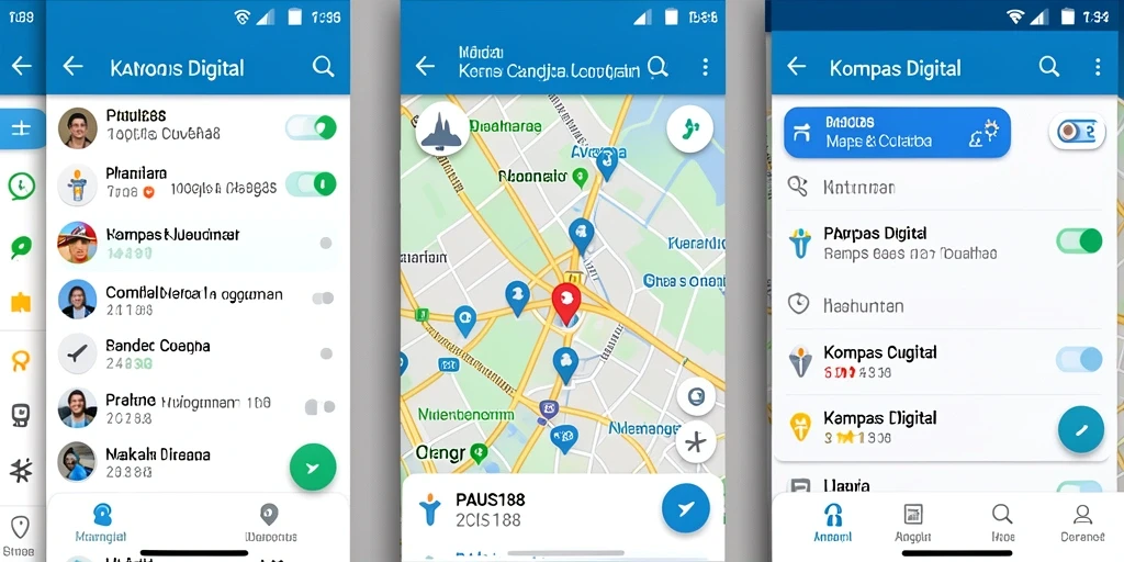 Tampilan antarmuka aplikasi Kompas Digital PAUS188 dengan fitur navigasi.