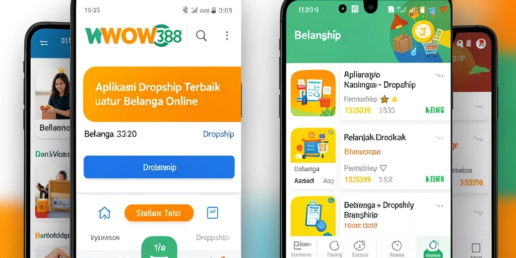 Antarmuka aplikasi WOW388 untuk belanja dan dropship.