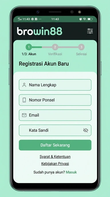 Tampilan halaman daftar browin88